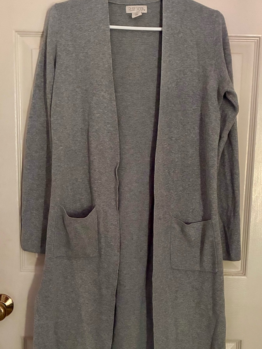 ruby moon Grey Open-Front Long Cardigan with Pockets